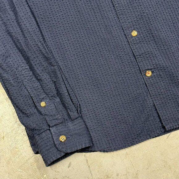 Hast Paris Searsucker Shirt Long Sleeve Button Down Blue Cotton Medium - Picture 4 of 8